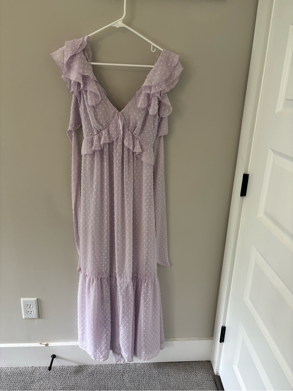 Ami Lavender Ruffled Neckline Maxi Dress